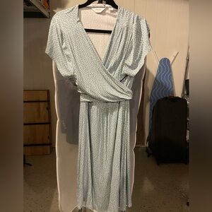 Seraphine Light Blue Polka Dot Faux Wrap Maternity Dress